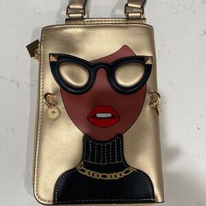 Cute Big Glasses Face Clutch Purse Gold